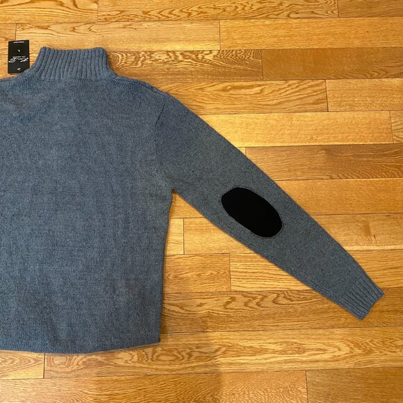 Kian D Los Angeles Quarter Button Mock Neck Large Sweater Elbow Patch NWT - Picture 9 of 9